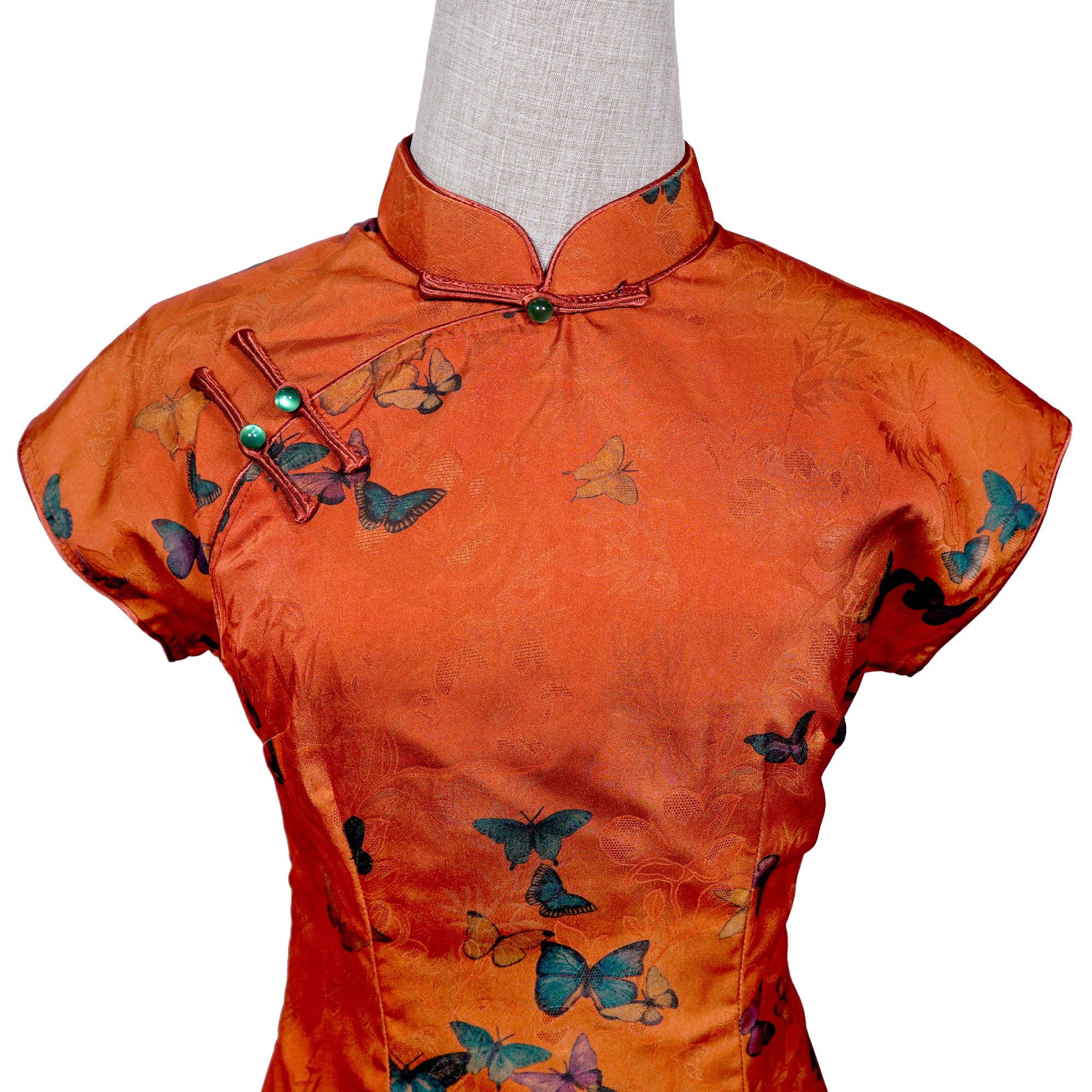 Short Sleeve Cheongsam - Sunset Butterfly