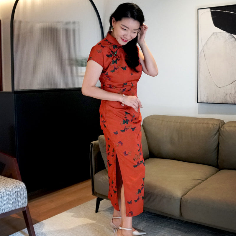 Short Sleeve Cheongsam - Sunset Butterfly