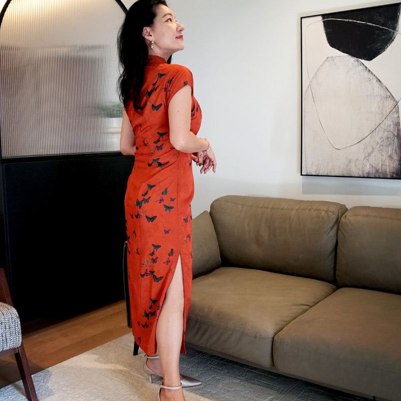 Short Sleeve Cheongsam - Sunset Butterfly