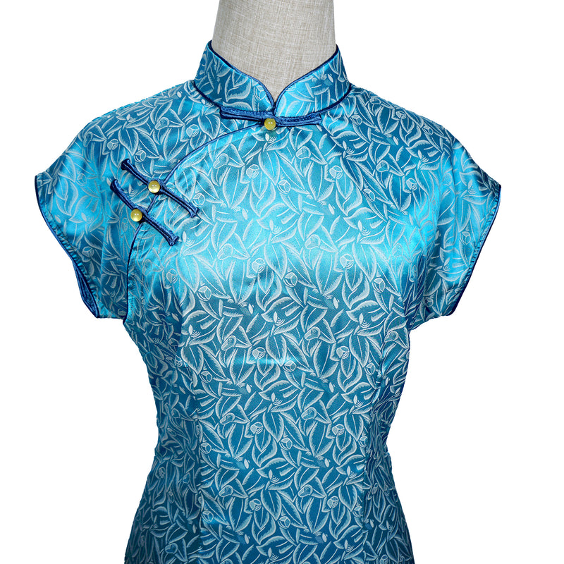 Short Sleeve Cheongsam - Sierra Blue