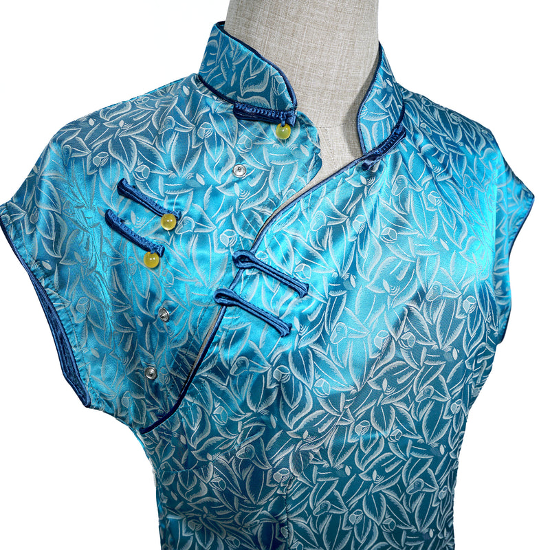 Short Sleeve Cheongsam - Sierra Blue