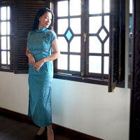 Short Sleeve Cheongsam - Sierra Blue