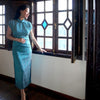 Short Sleeve Cheongsam - Sierra Blue