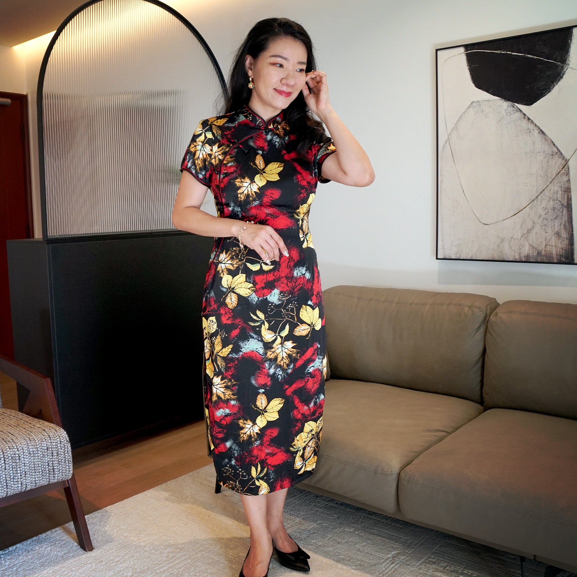 Short Sleeve Cheongsam - Autumn Dream