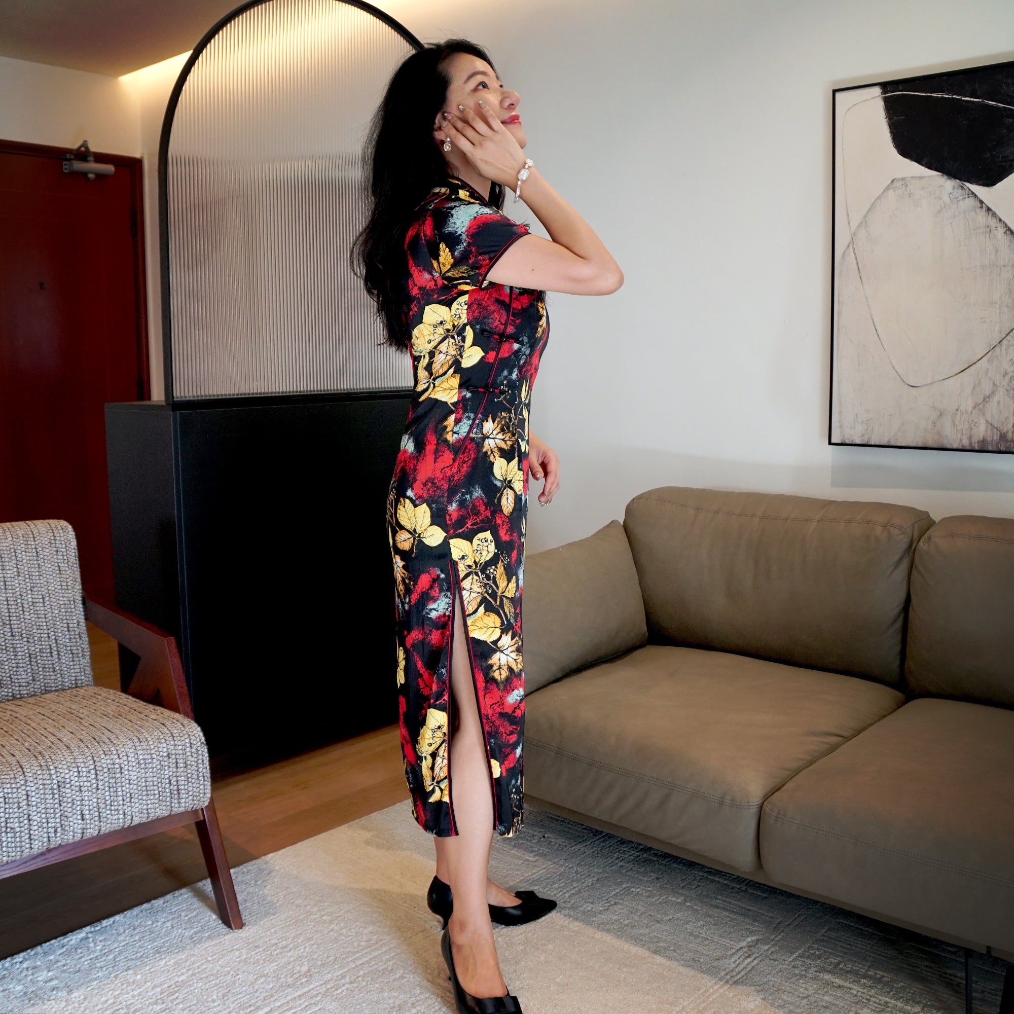 Short Sleeve Cheongsam - Autumn Dream