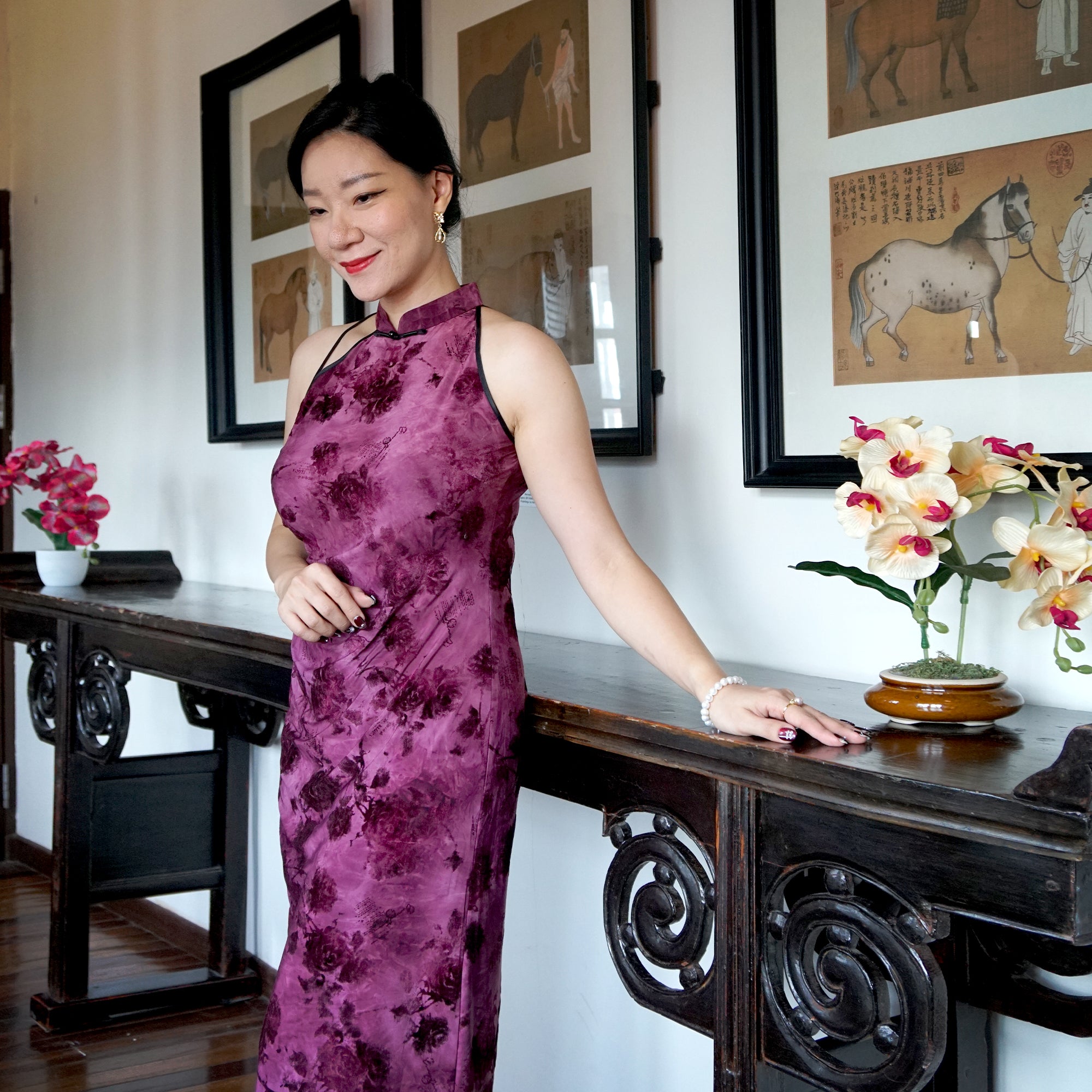 Halter Neck Cheongsam - Raspberry