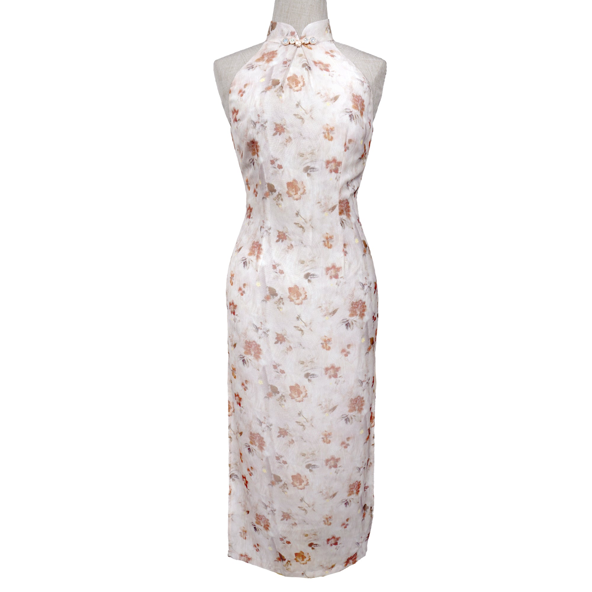Halter Neck Cheongsam - Cinnamon