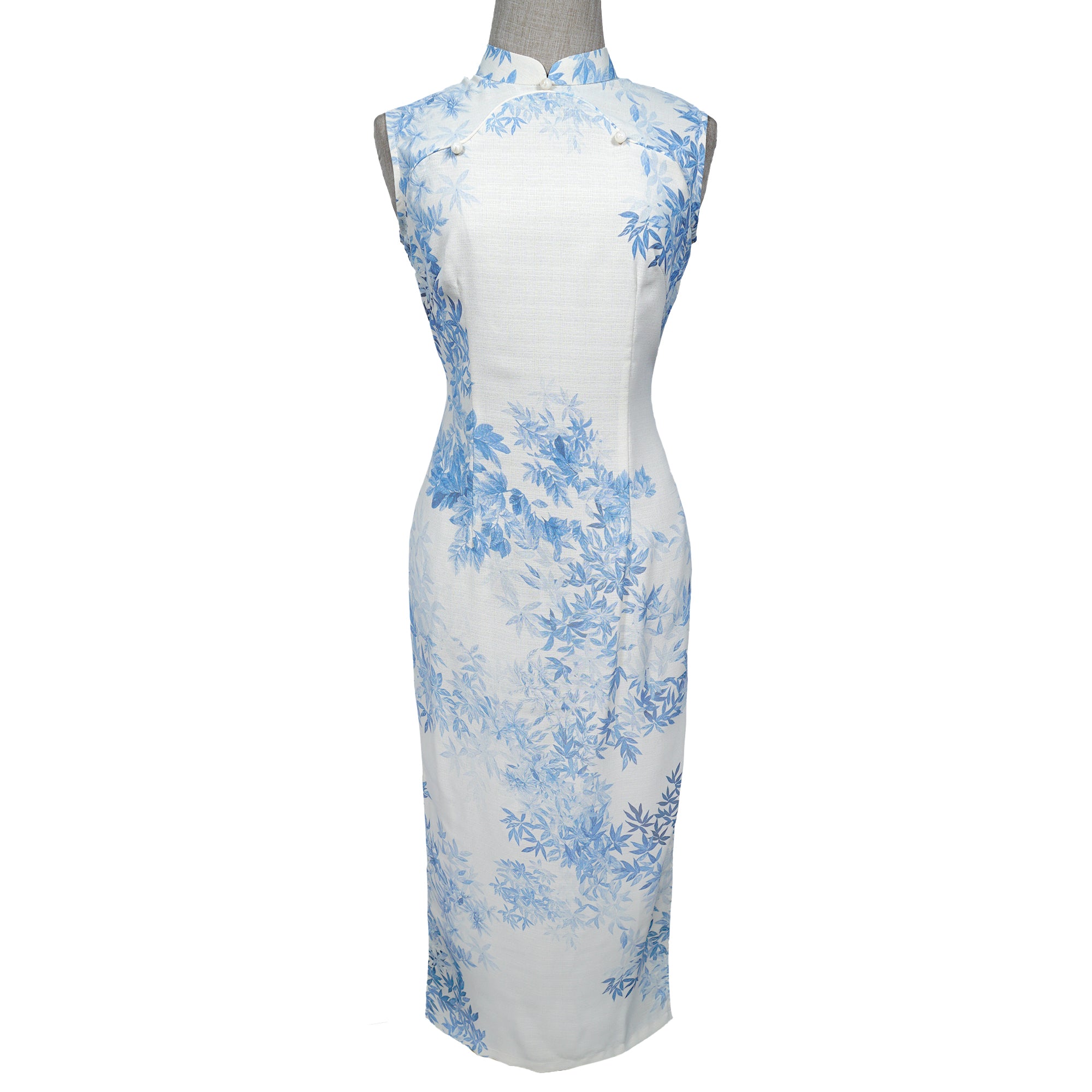 Modified Sleeveless Cheongsam - Cornflower