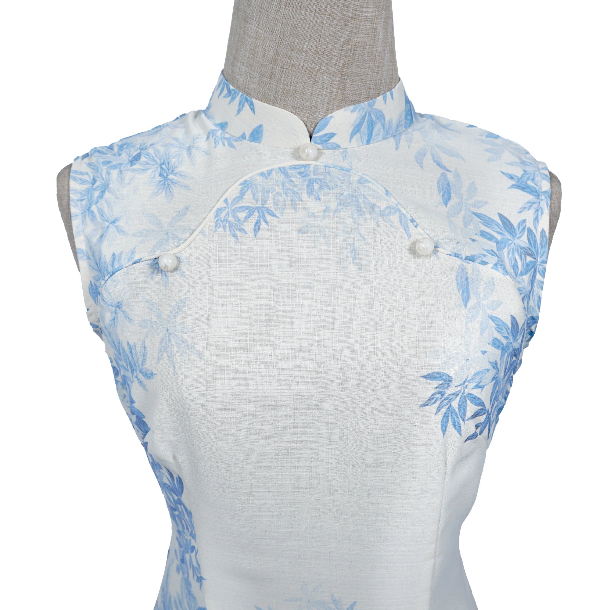 Modified Sleeveless Cheongsam - Cornflower