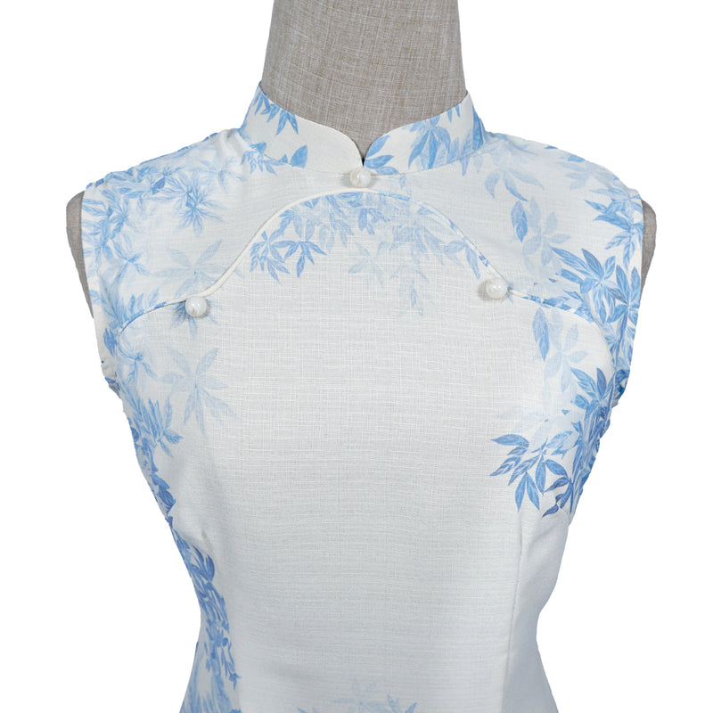 Modified Sleeveless Cheongsam - Cornflower