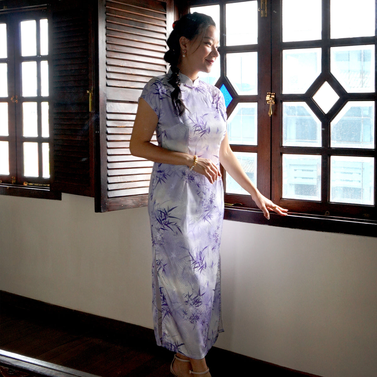Short Sleeve Cheongsam - Amethyst Bamboo