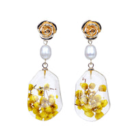 Rose Top With Dried Flower Resin Teardrop Earrings