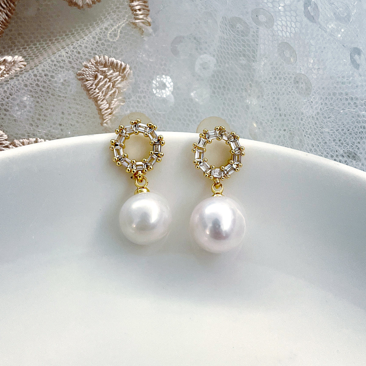 Zircon Flower Cluster Dangle Earrings