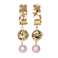 Hammered Rectangular With Circular Coin Dangle Earrings