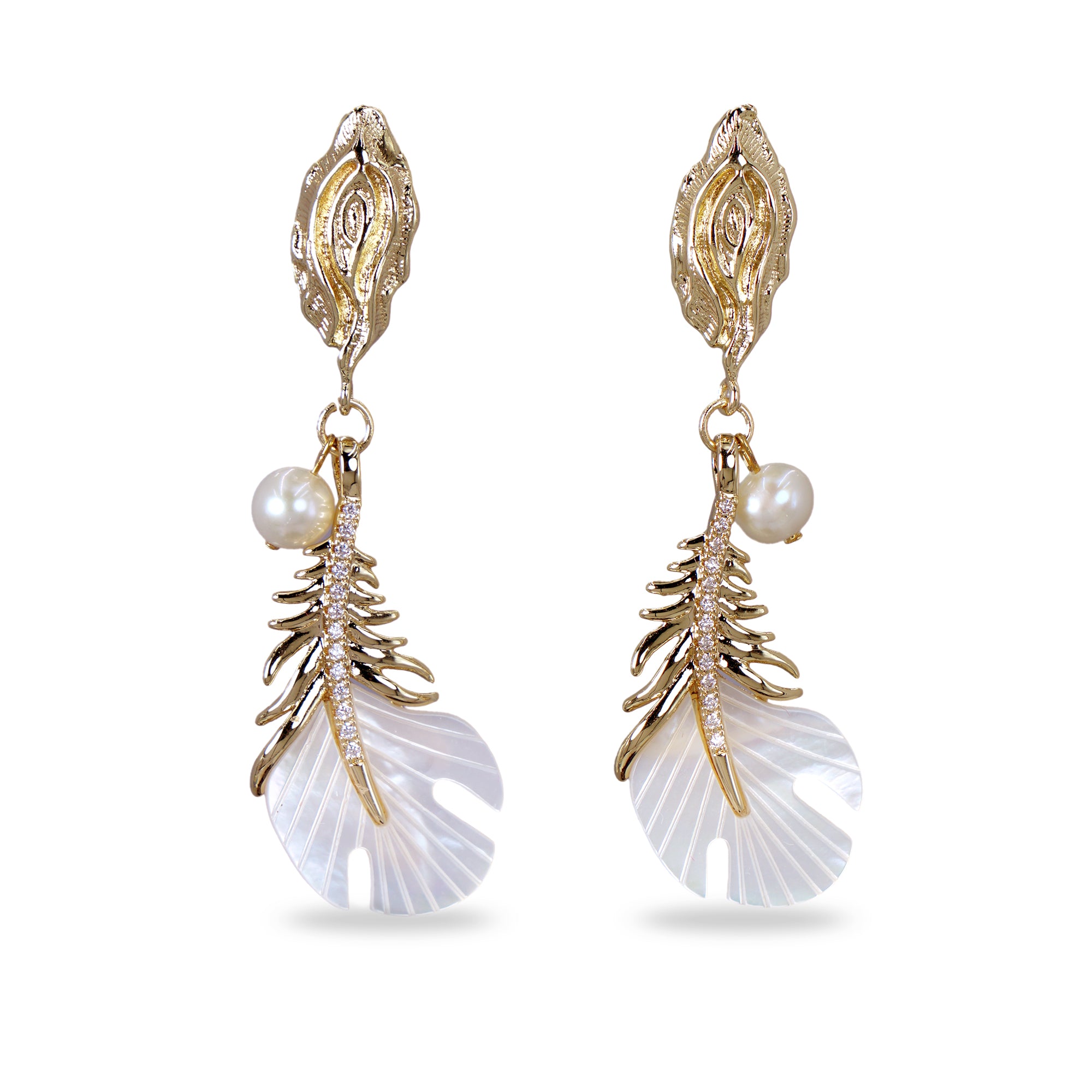 Nacre In Feather Design Dangle Earrings