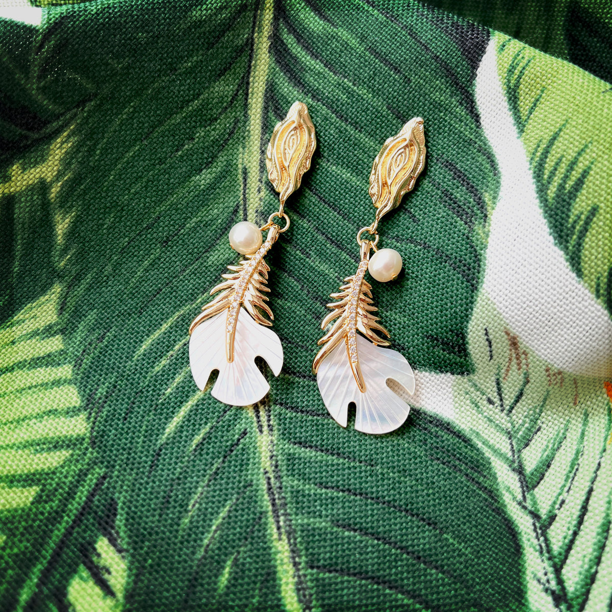 Nacre In Feather Design Dangle Earrings