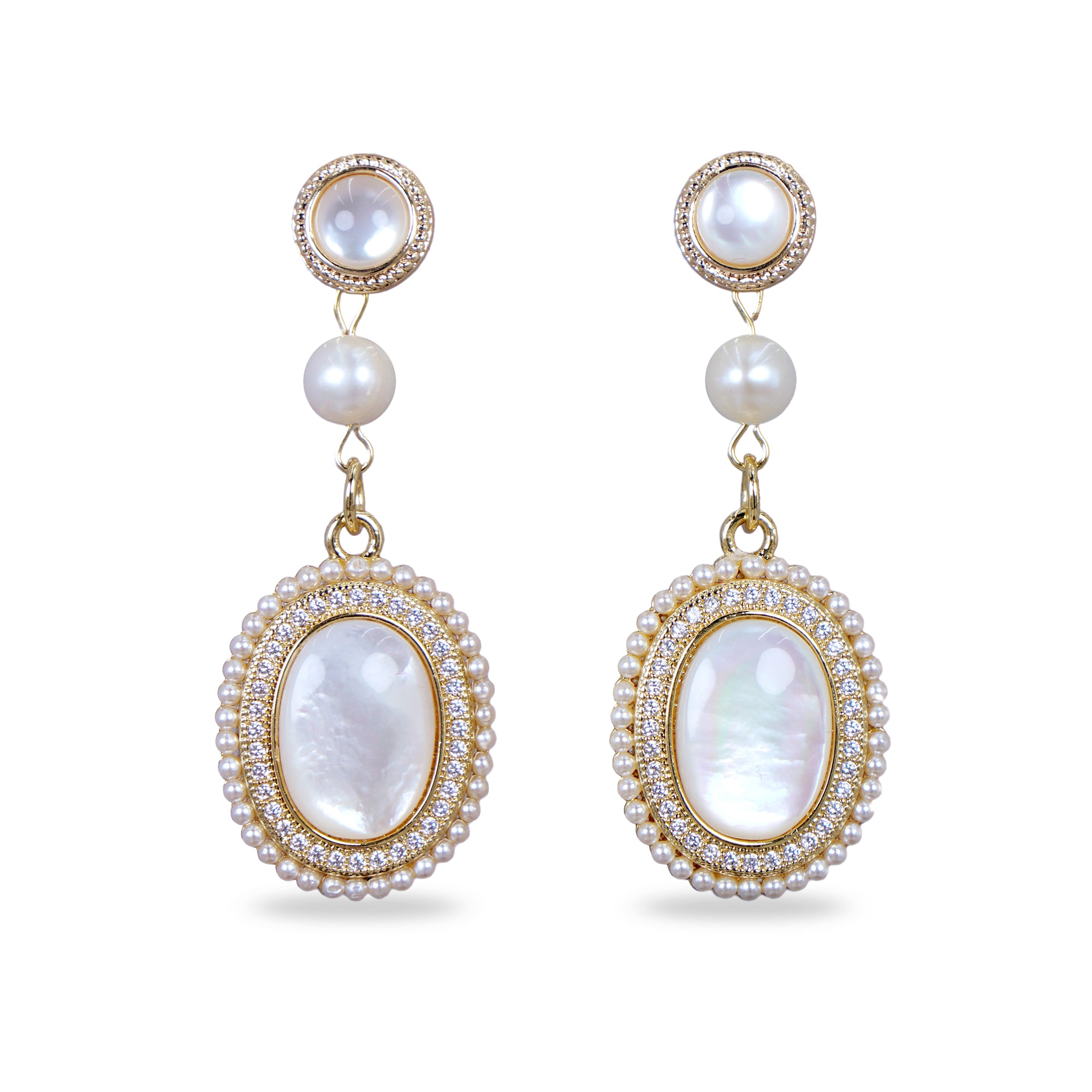 Oval Nacre Cabochon Dangle Earrings