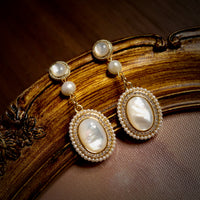Oval Nacre Cabochon Dangle Earrings