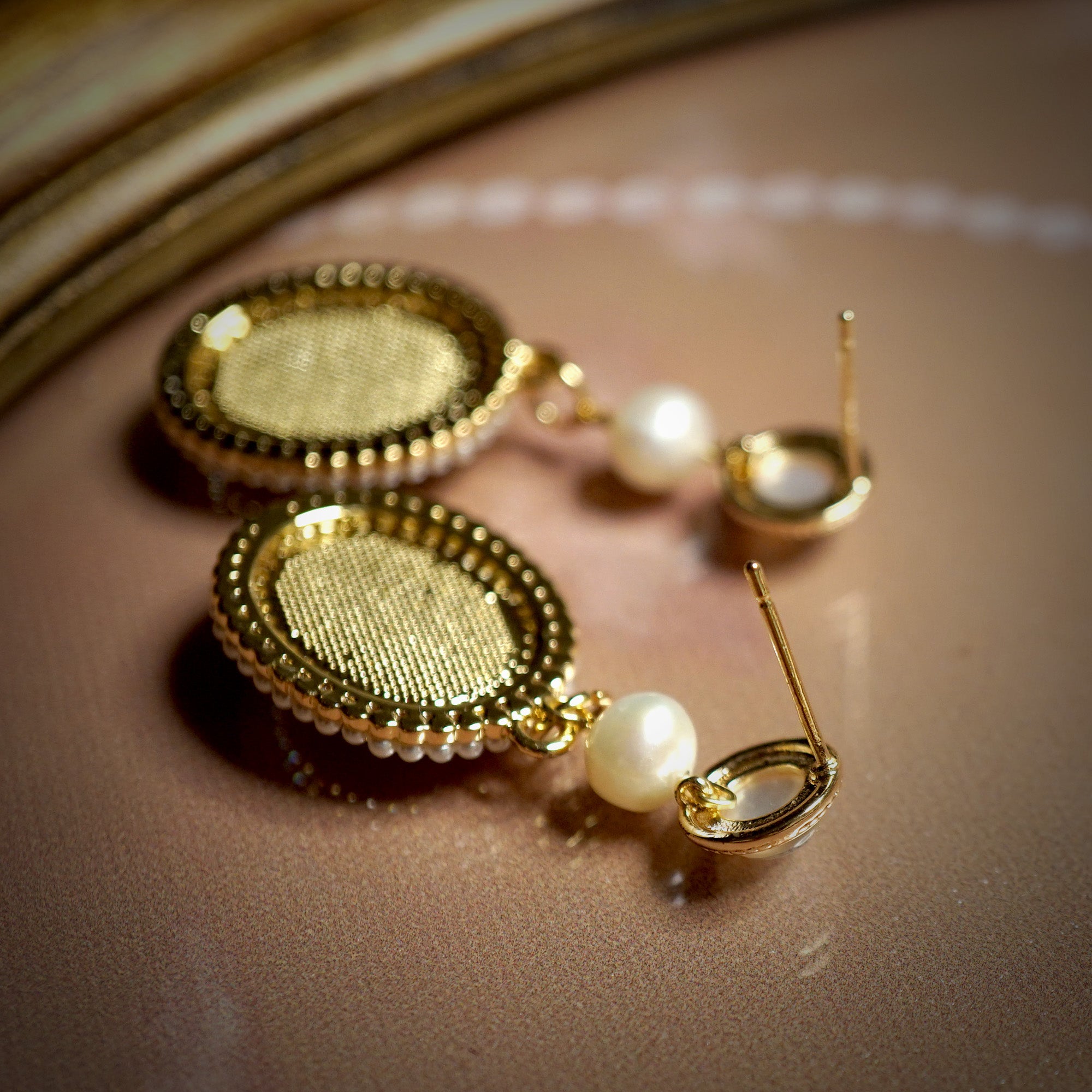 Oval Nacre Cabochon Dangle Earrings