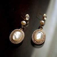Oval Nacre Cabochon Dangle Earrings