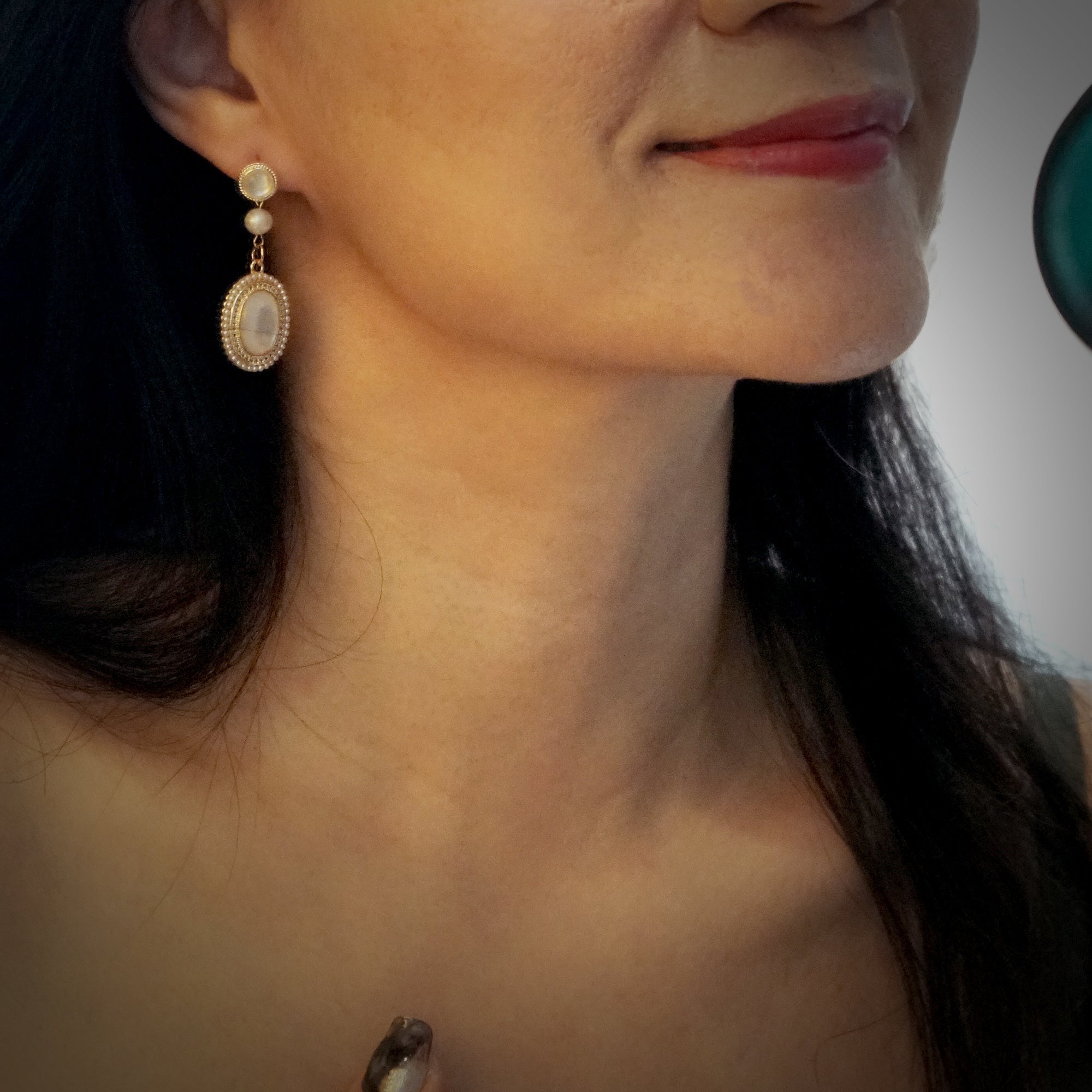 Oval Nacre Cabochon Dangle Earrings