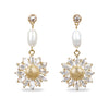 Gold Diamante & Sunflower With Pearls Drop Earrings