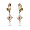 Gold Wing Rhombus Pearl Drop Earrings(GN)