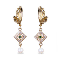 Gold Wing Rhombus Pearl Drop Earrings(GN)
