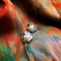 Gold Plated Pearl & Flower Stud Earrings