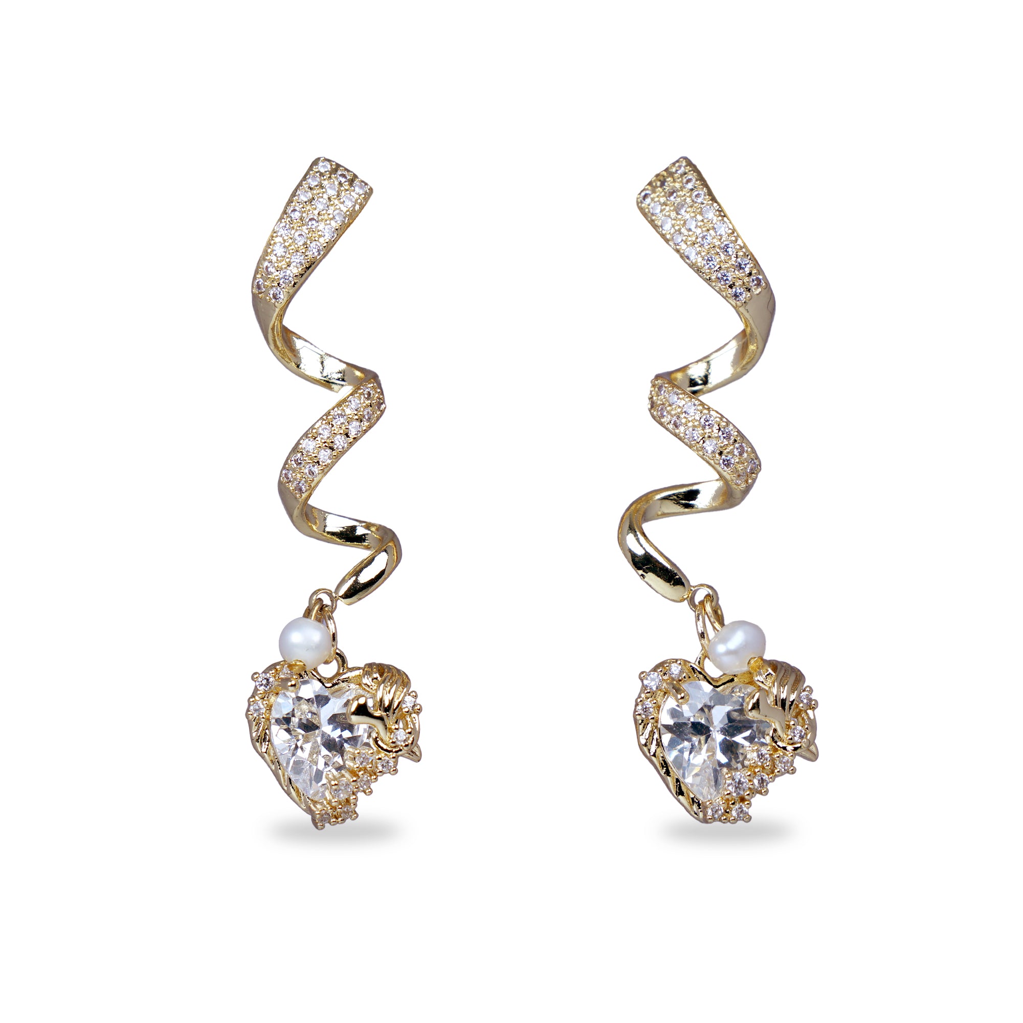 Ribbon Design Zircon Heart Pendant Drop