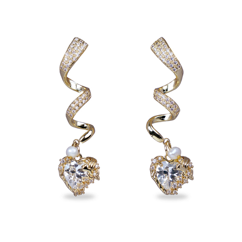 Ribbon Design Zircon Heart Pendant Drop