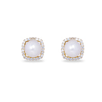 Gold Square Pearl Button Earrings