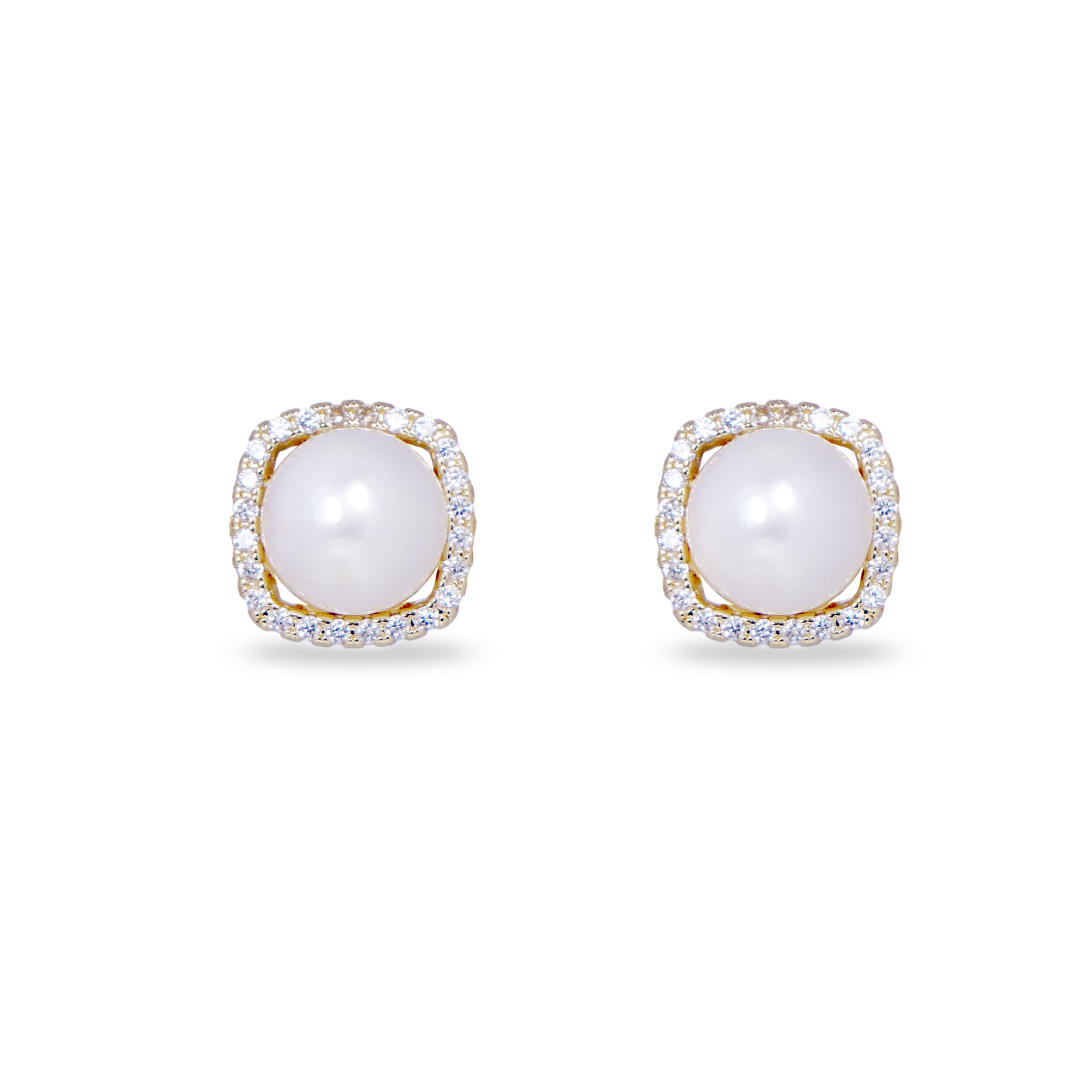 Gold Square Pearl Button Earrings