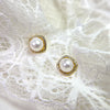 Gold Square Pearl Button Earrings