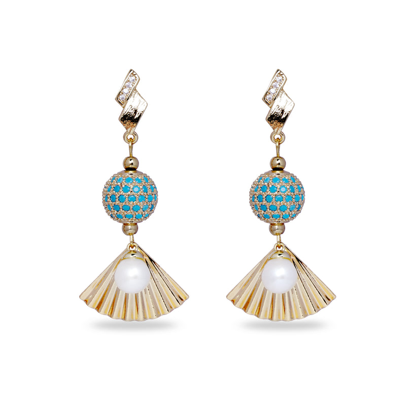 Turquoise Ball With Fan Drop Earrings