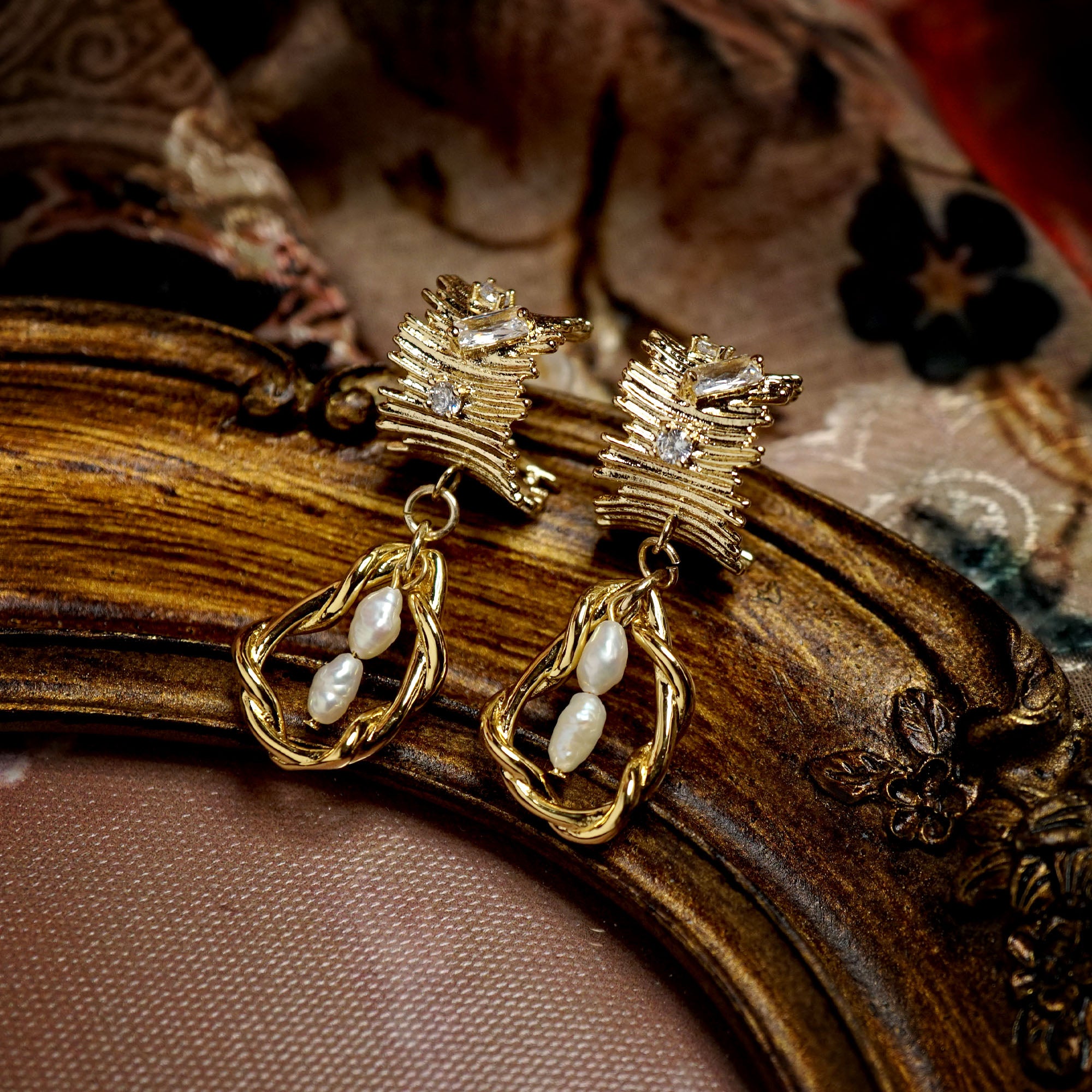 Geometric Texture With Pearl Drop Earrings