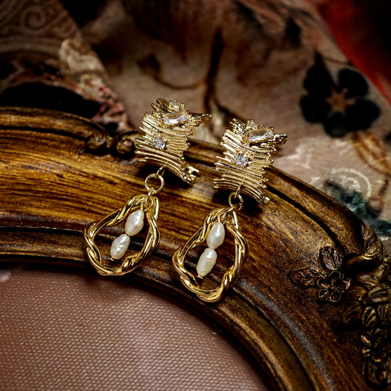 Geometric Texture With Pearl Drop Earrings