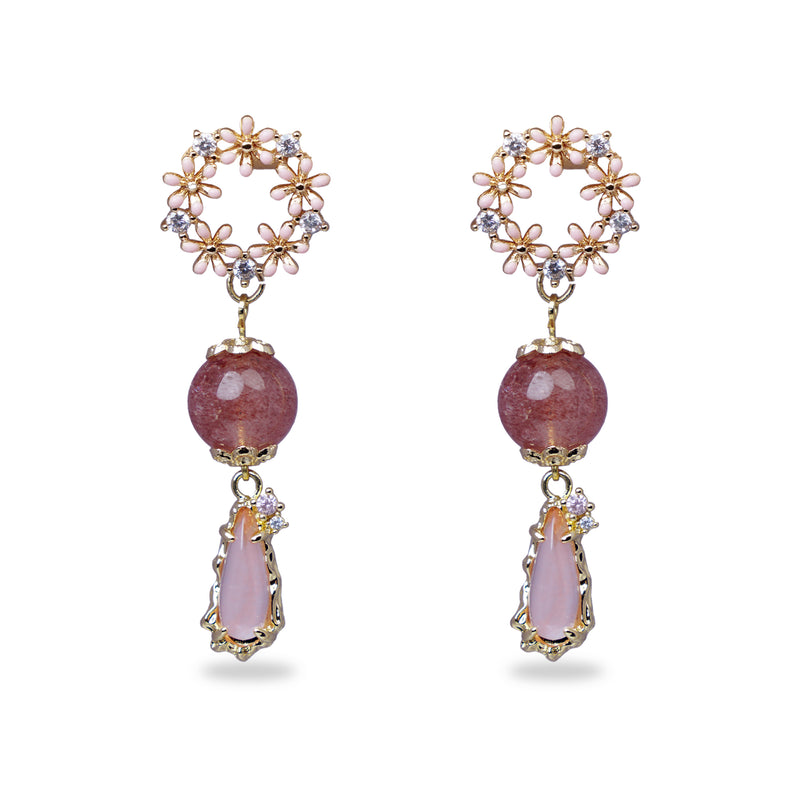 Hydrangea Bouquet & Rose Quartz Drop Earrings