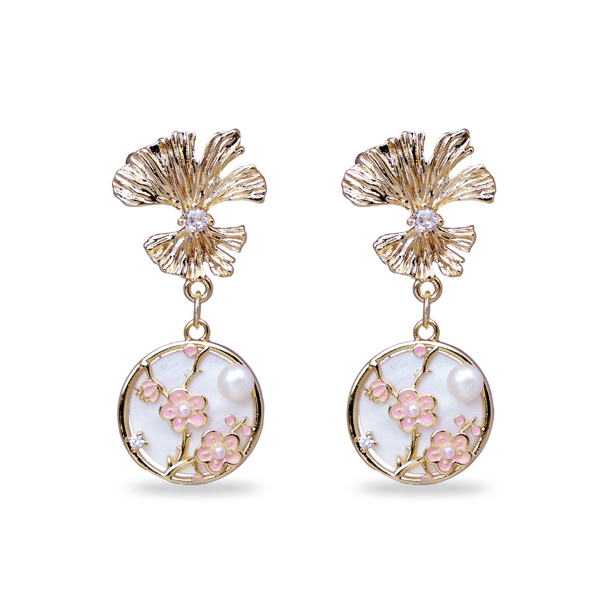Double Ginkgo Leaf Drop Earrings