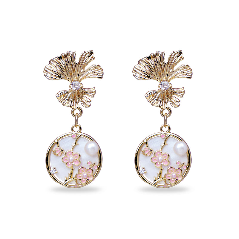 Double Ginkgo Leaf Drop Earrings