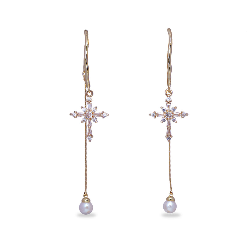 Cross Dangle Earrings with Zirconia