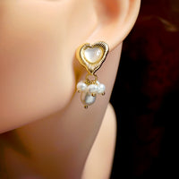 Ocean Heart Pearl Drop Earrings