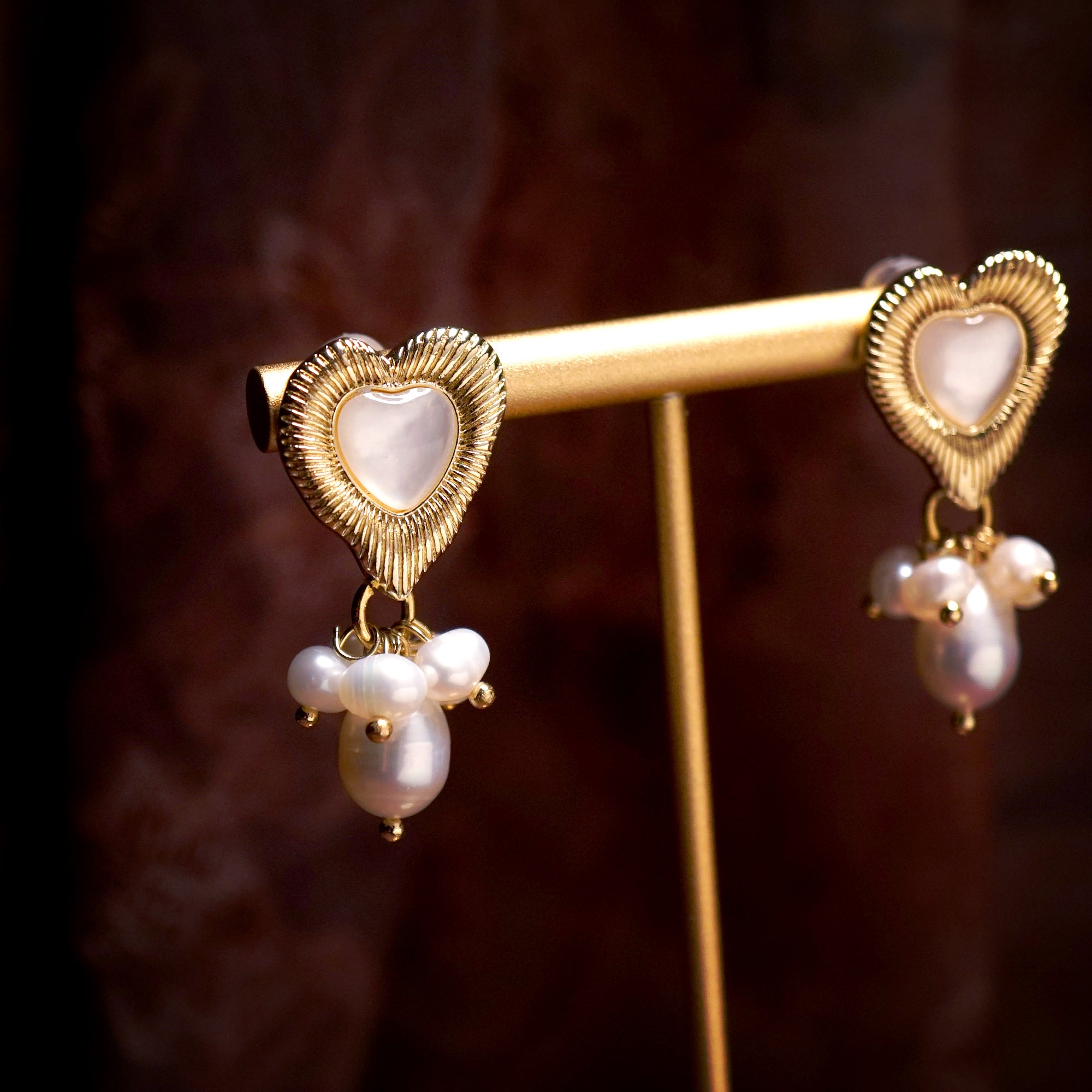 Ocean Heart Pearl Drop Earrings