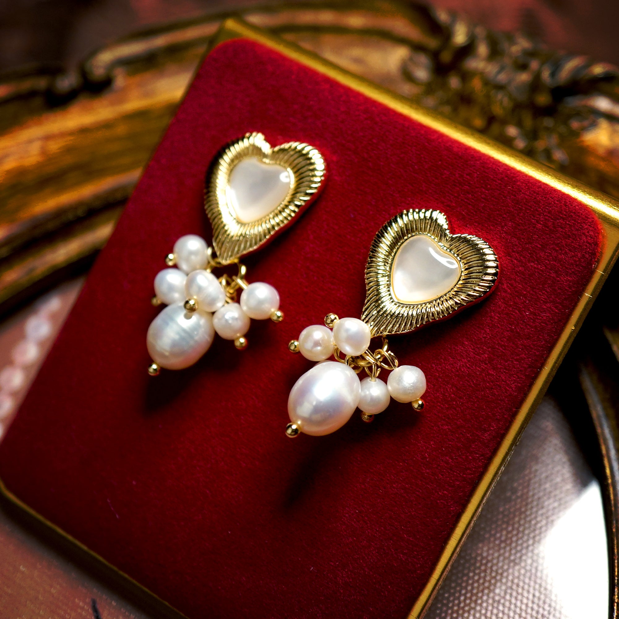 Ocean Heart Pearl Drop Earrings