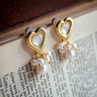 Ocean Heart Pearl Drop Earrings