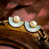 Vintage Style Pearl Fan Studs