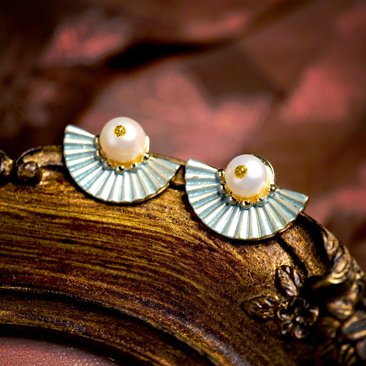 Vintage Style Pearl Fan Studs