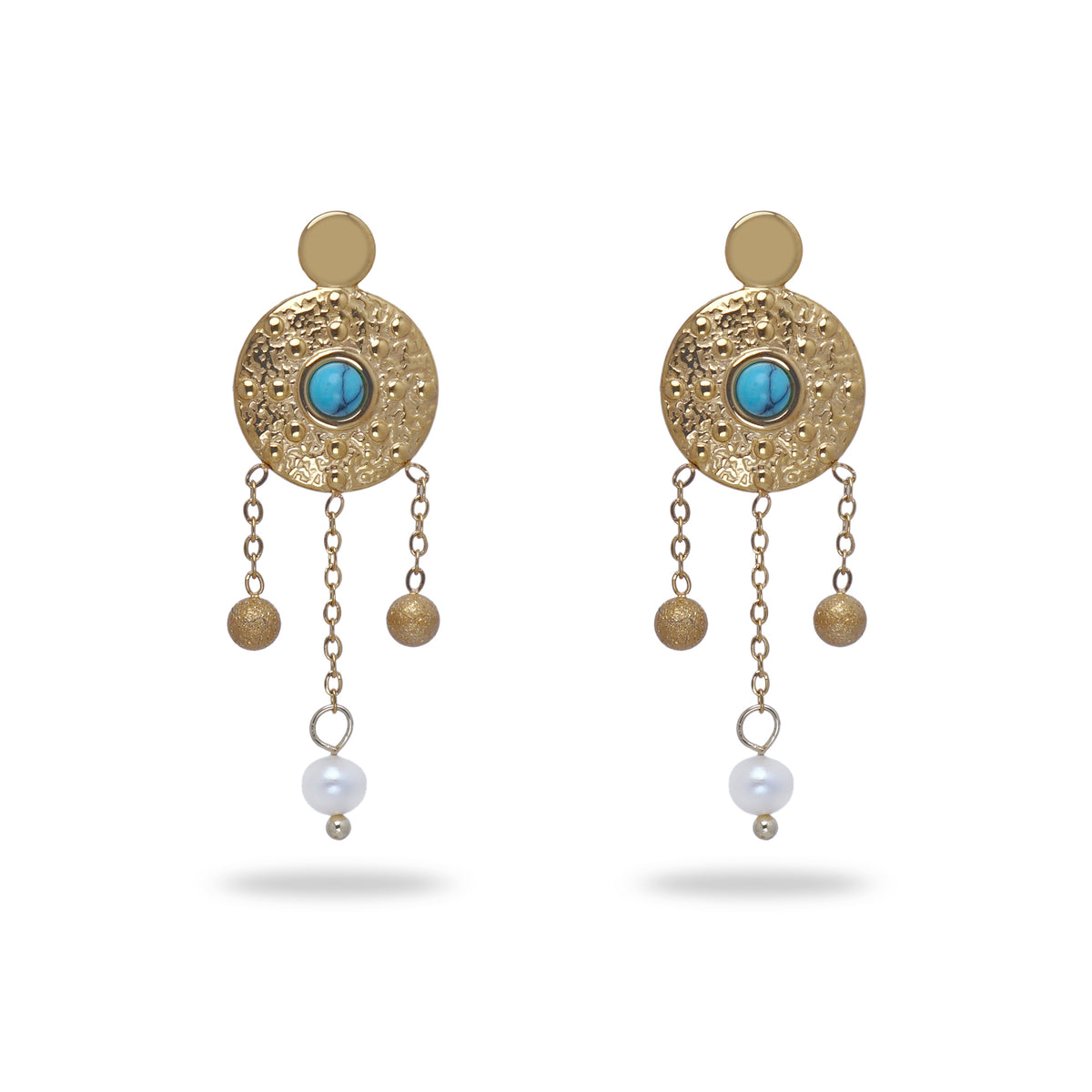 Turquoise Pearl Tassel Earrings