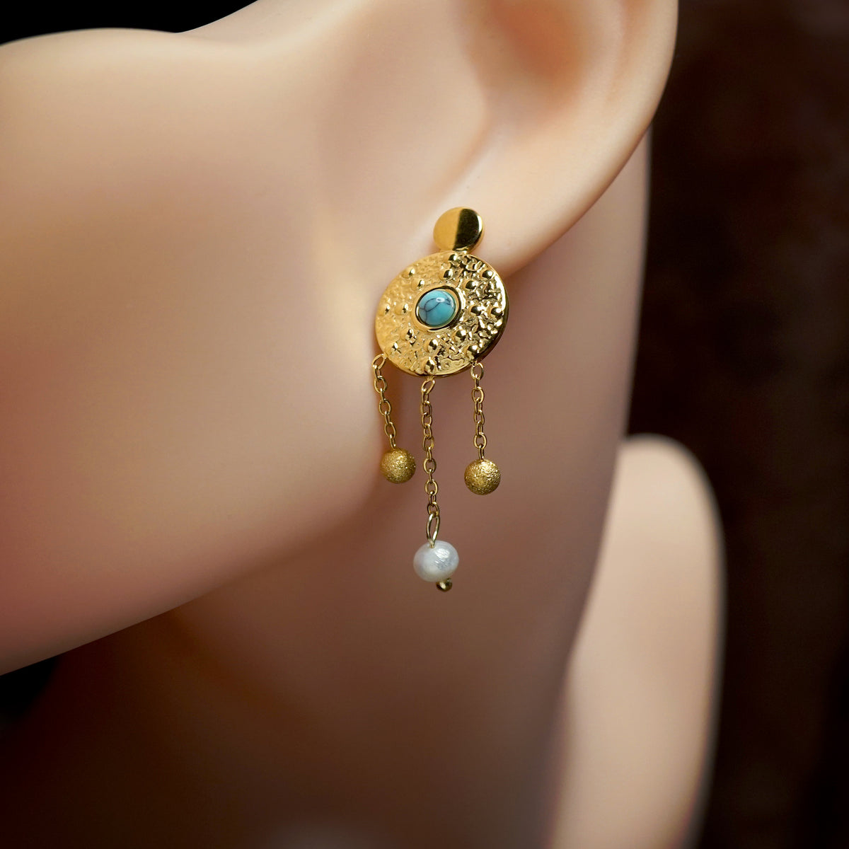 Turquoise Pearl Tassel Earrings