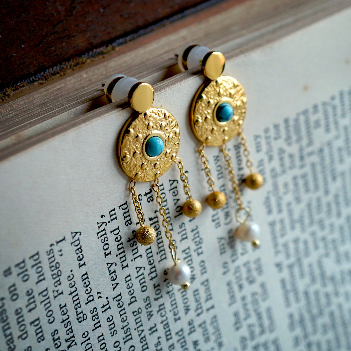 Turquoise Pearl Tassel Earrings